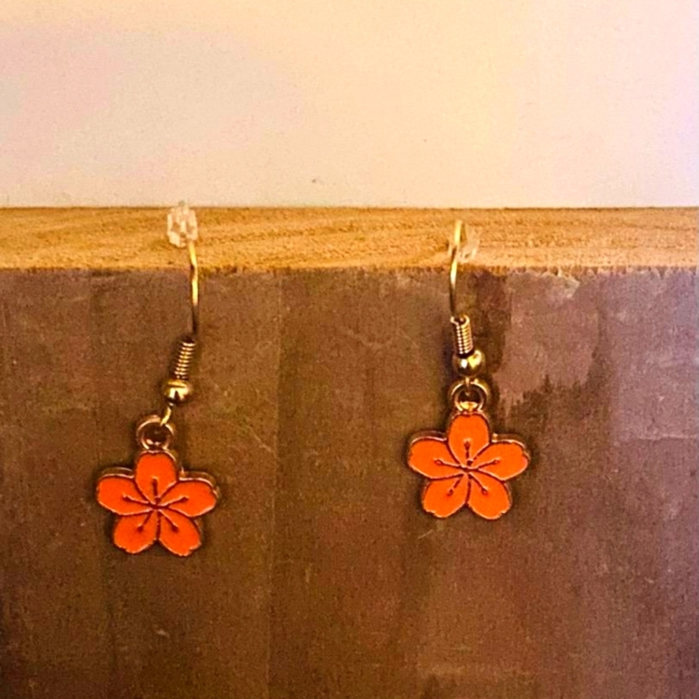 Orange flower earrings